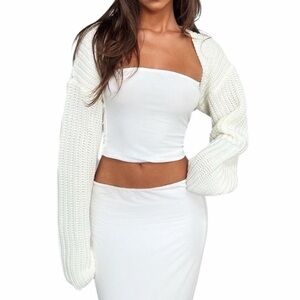 Tiger Mist white knit bolero shrug